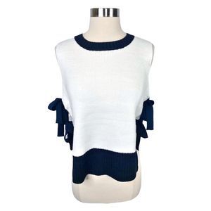 After Market Black & Ivory Side Tie Sleeveless Knit Top - Size Small
